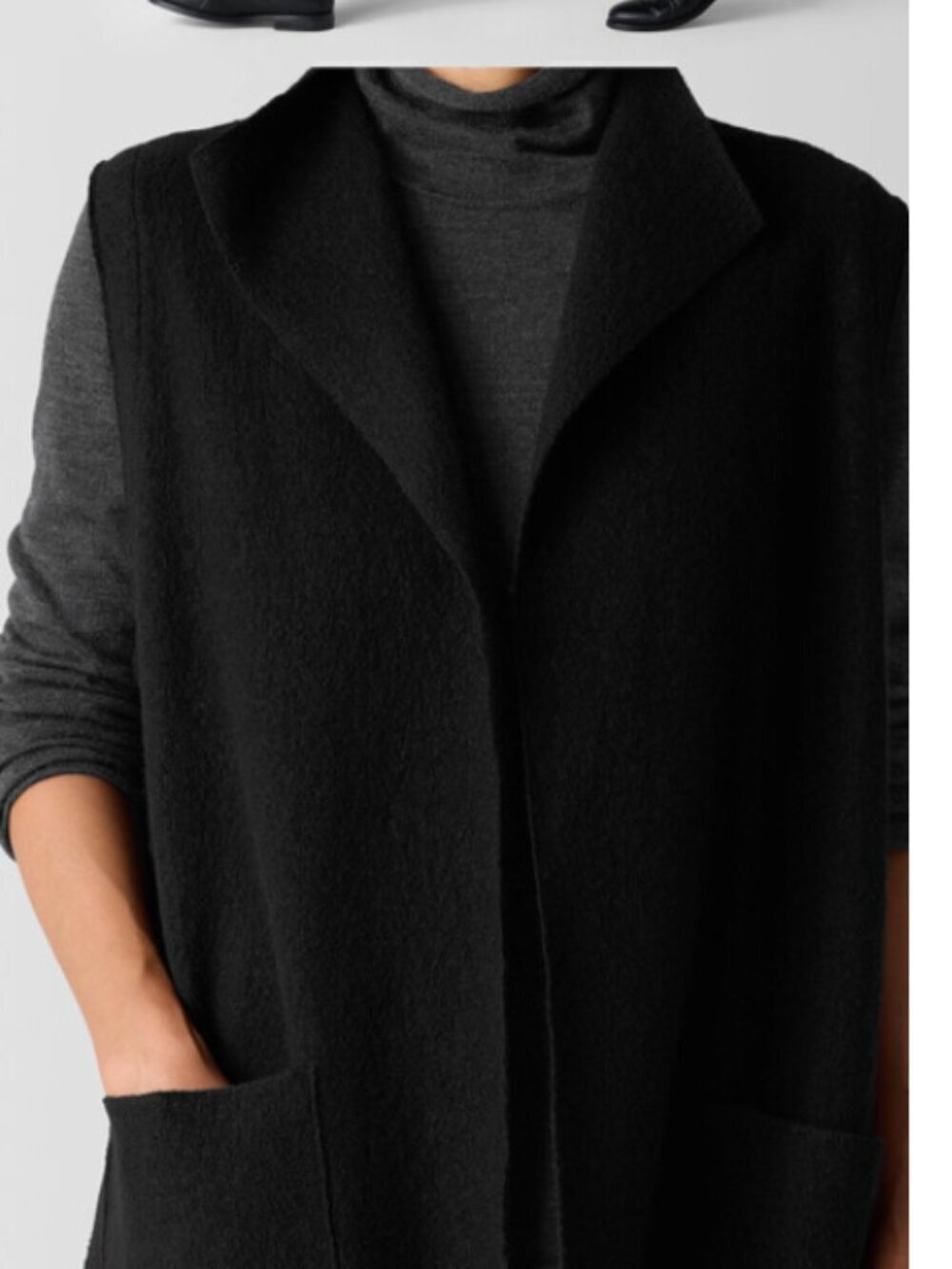 Eileen Fisher Lightweight Boiled 100% Wool Shawl Collar Vest Size L Laggenlook - Picture 13 of 14